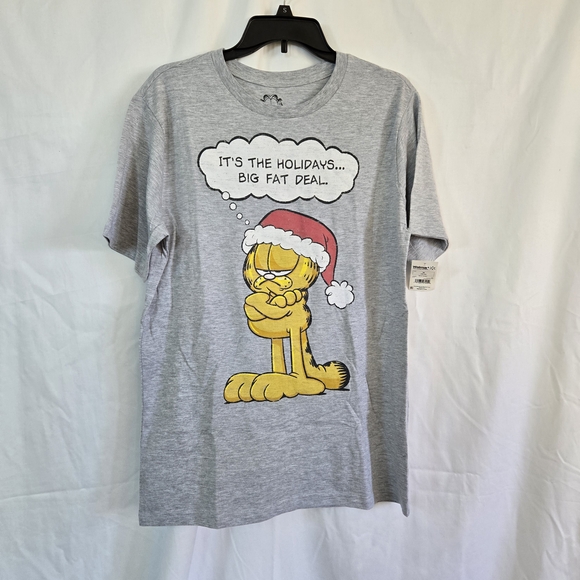 Garfield Other - Garfield Mens Gray Short Sleeve Christmas Holiday Cartoon Graphic Tee Medium NEW